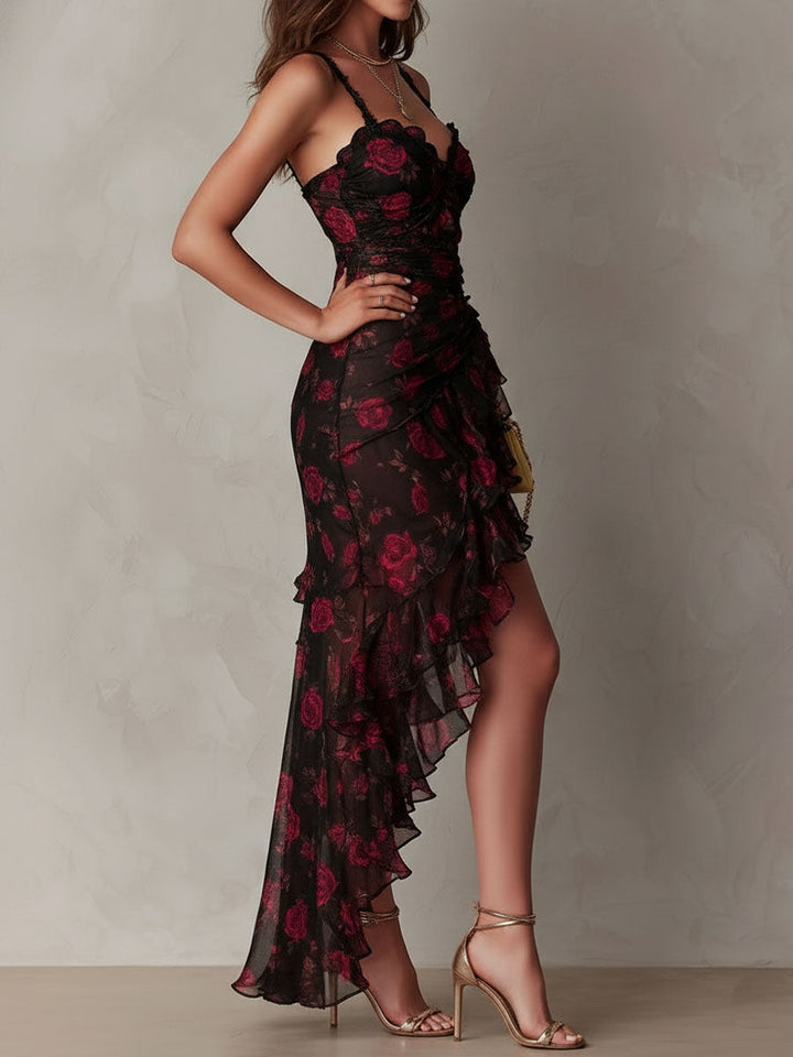 Deyna - Elegante Vestido Floral Con Bajo Fruncido