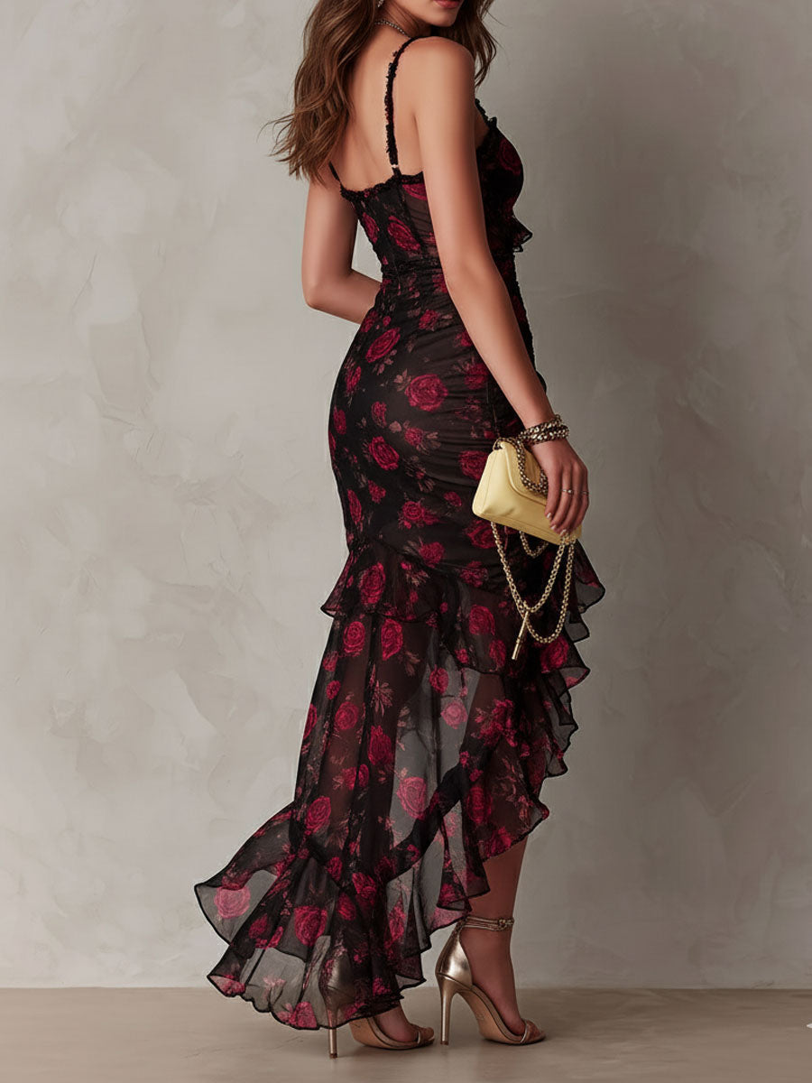 Deyna - Elegante Vestido Floral Con Bajo Fruncido