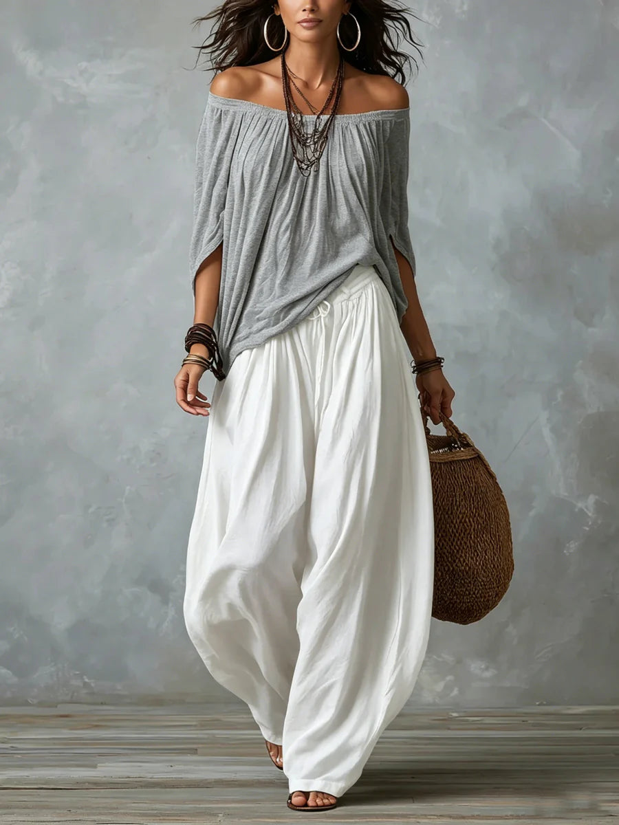Joryna - Conjunto De Top Asimétrico y Pantalones Palazzo Anchos