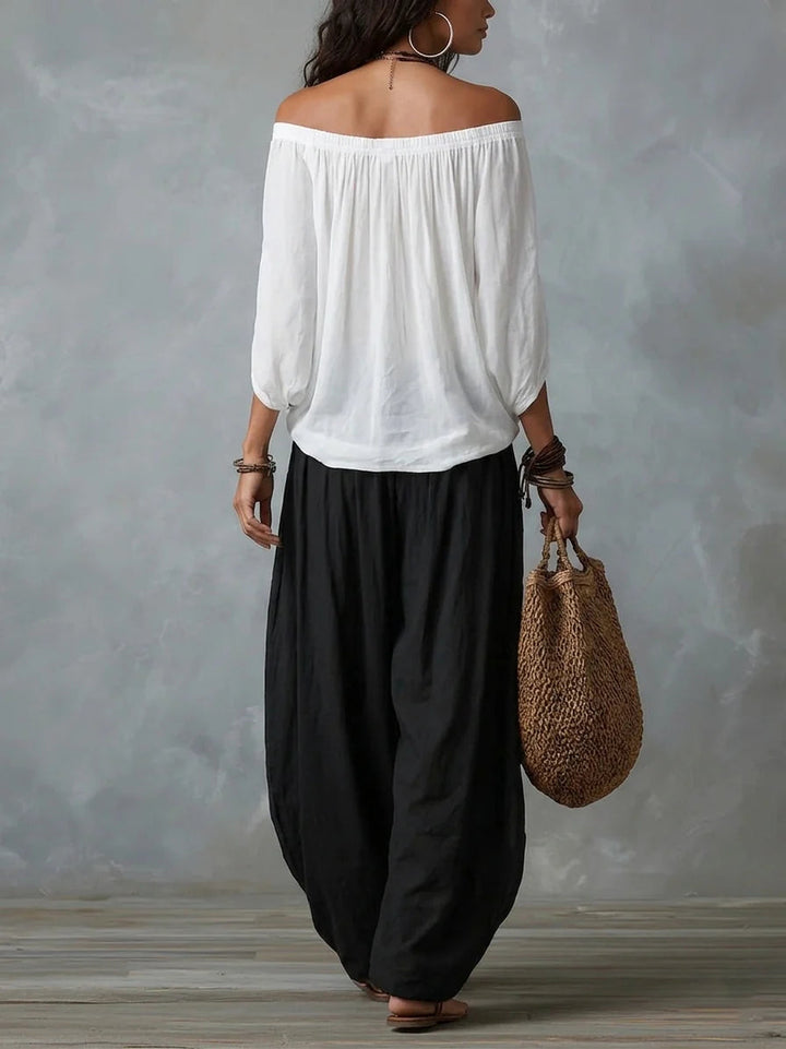 Joryna - Conjunto De Top Asimétrico y Pantalones Palazzo Anchos