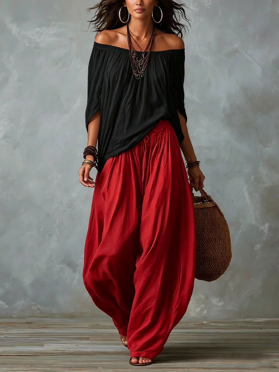 Joryna - Conjunto De Top Asimétrico y Pantalones Palazzo Anchos