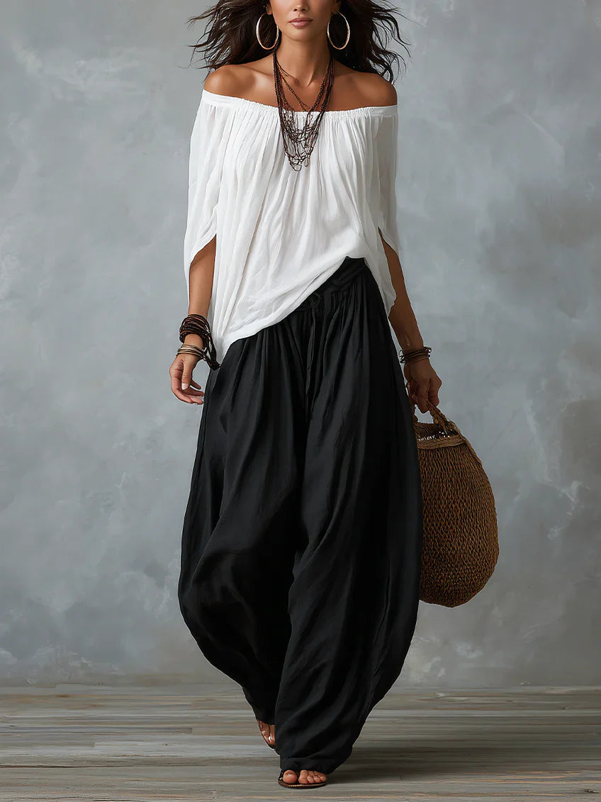 Joryna - Conjunto De Top Asimétrico y Pantalones Palazzo Anchos