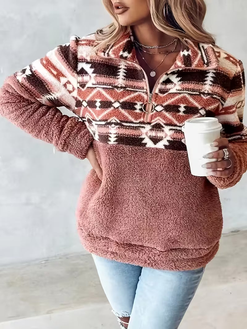 Limina - Sudadera De Felpa Con Estampado Geométrico Y Media Cremallera