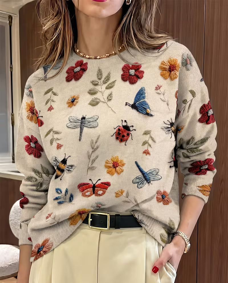 Nigella - Jersey Informal Con Estampado Floral Y De Insectos