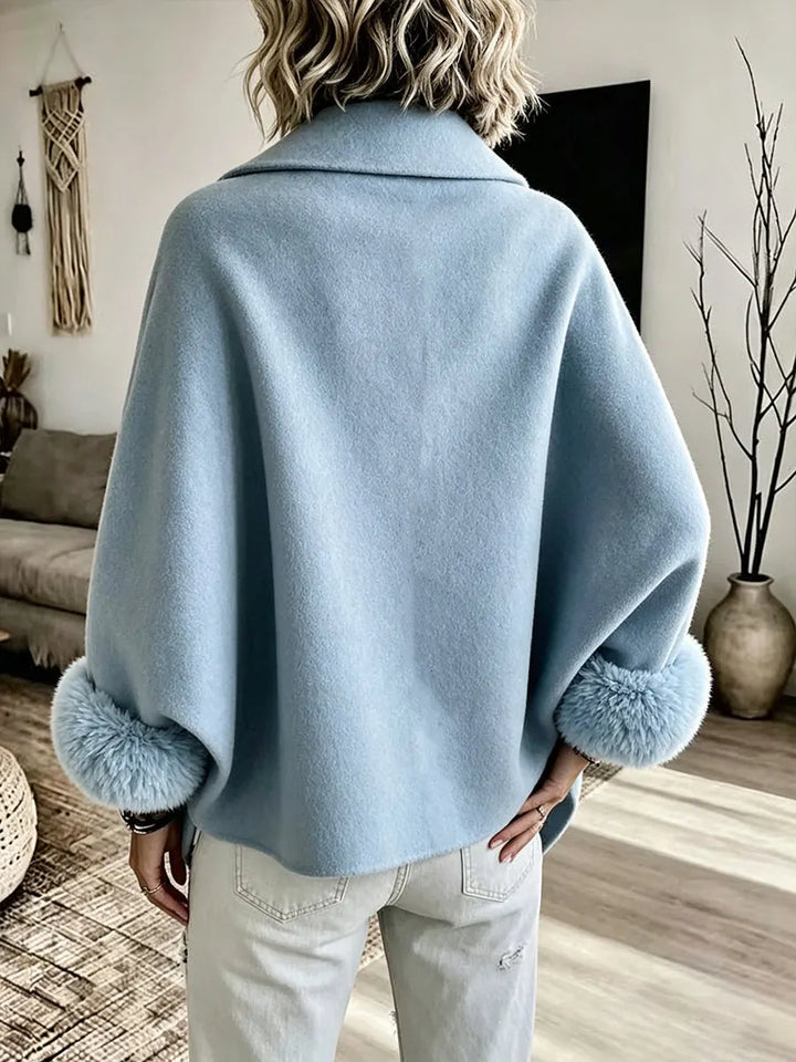 Mikila - Chaqueta Asimétrica De Mezcla De Lana Con Puños De Piel Sintética