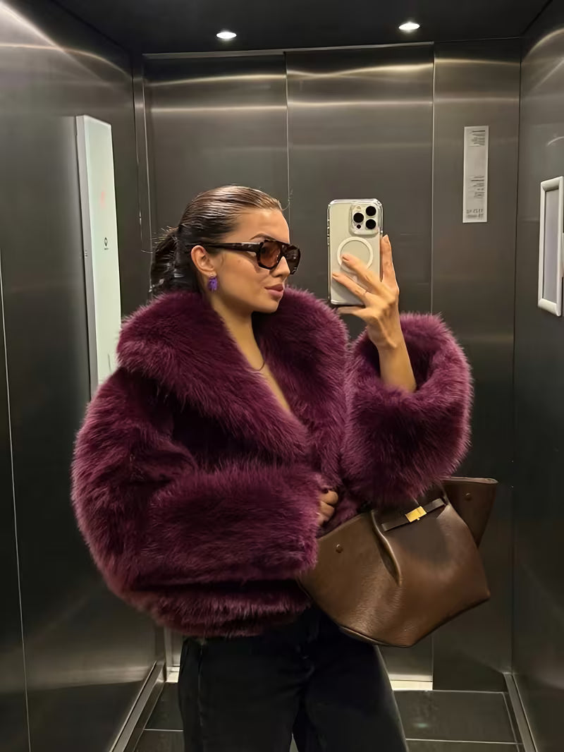 Jorida - Chaqueta Corta Oversize De Pelo Sintético Con Solapas