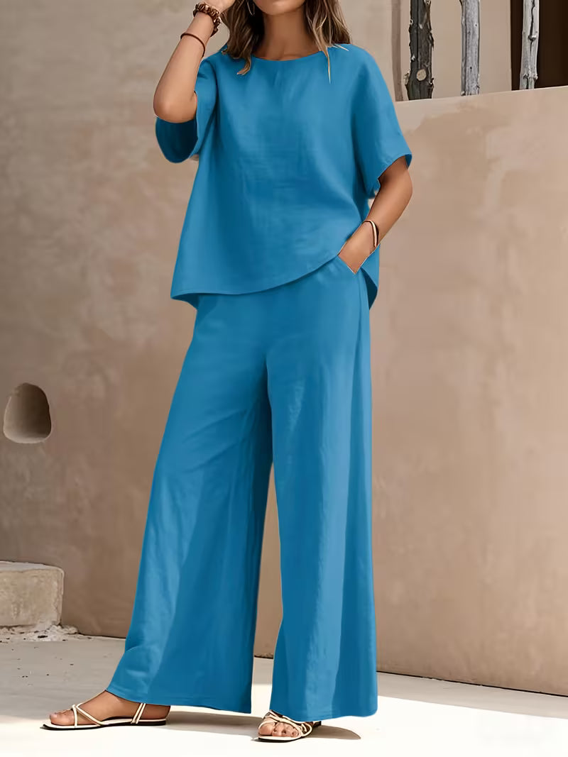 Josy - Conjunto de Camiseta de Manga Corta y Pantalón de Pierna Ancha