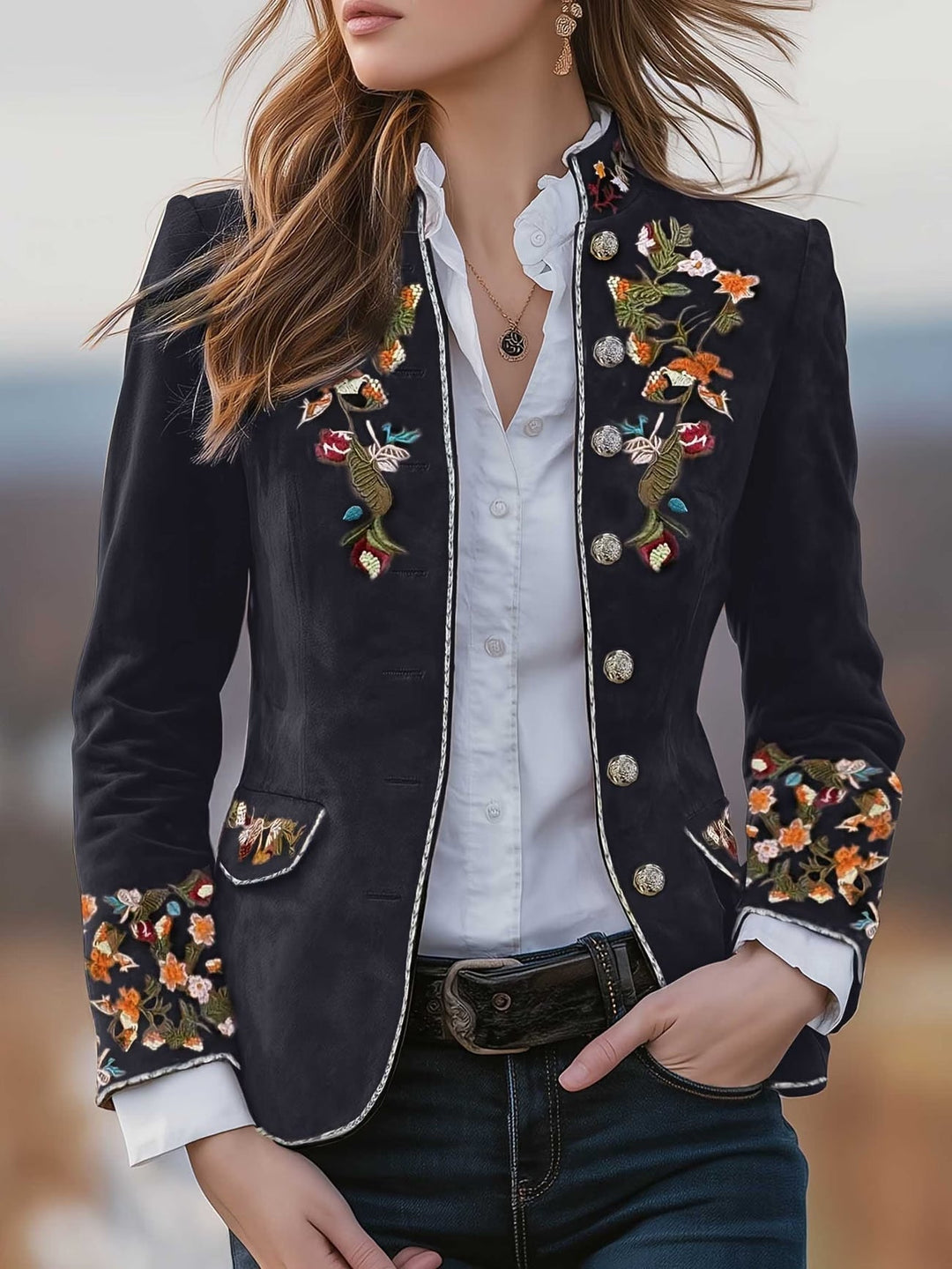 Anisaa - Chaqueta Elegante Con Cuello Alto