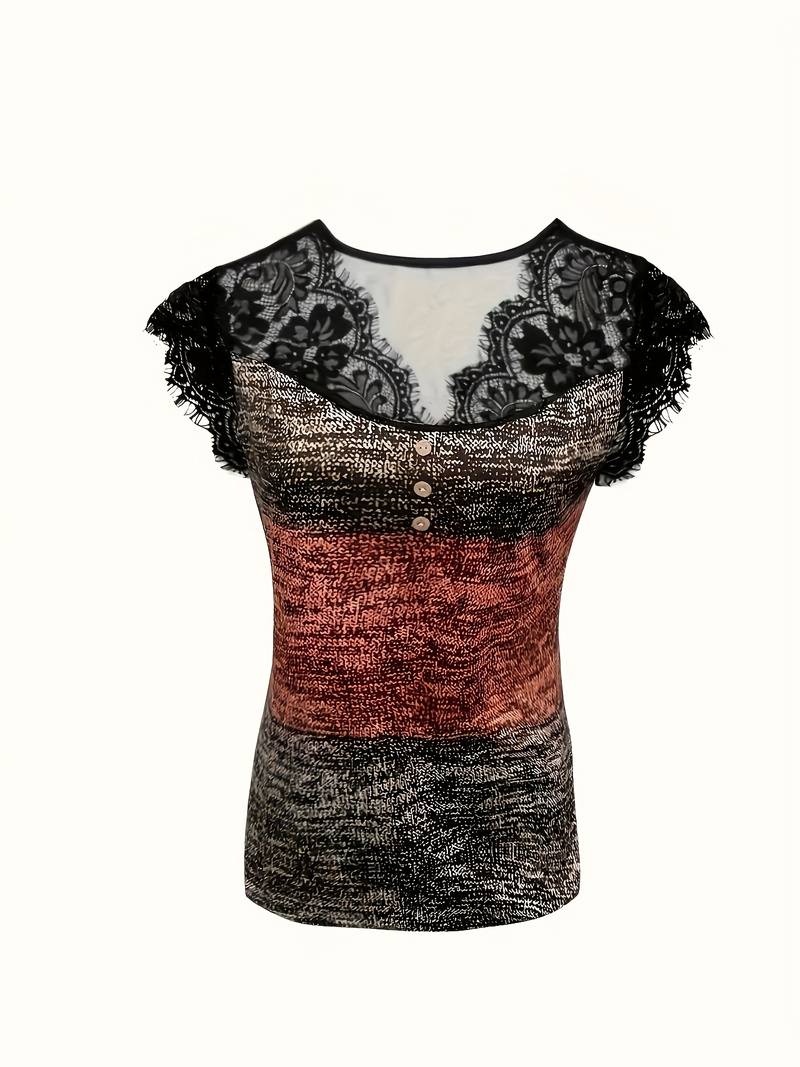 Sydona - Camiseta Informal De Manga Corta Con Cuello De Encaje