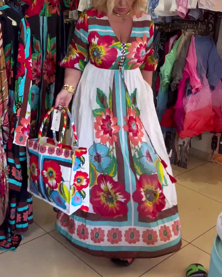 Nerijaa - Vestido Floral Con Escote En V Profundo