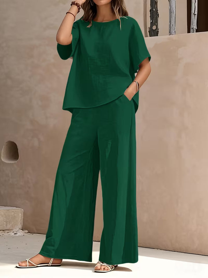 Josy - Conjunto de Camiseta de Manga Corta y Pantalón de Pierna Ancha