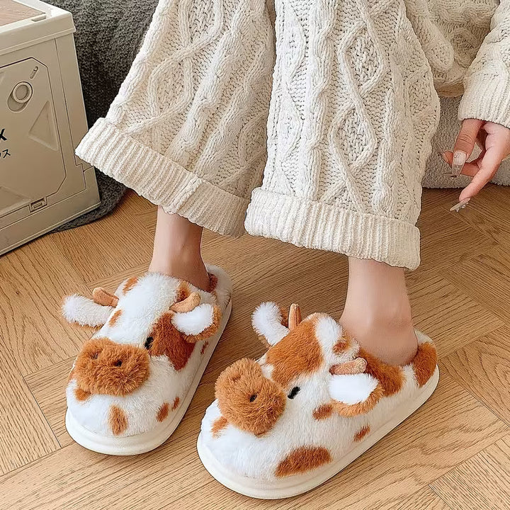 Faliza - Zapatillas De Peluche Para Interior Con Estampado De Vaca Manchada
