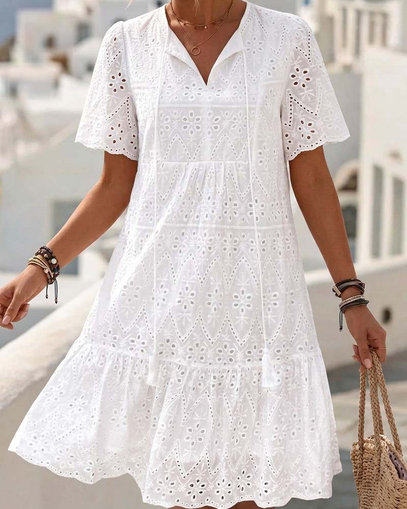 Aphinya - Vestido Calado De Manga Corta