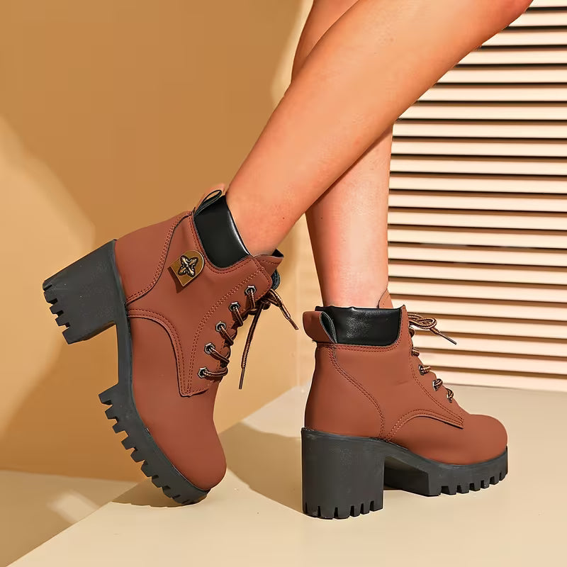 Donjeta - Botines Con Tacón Grueso y Cordones