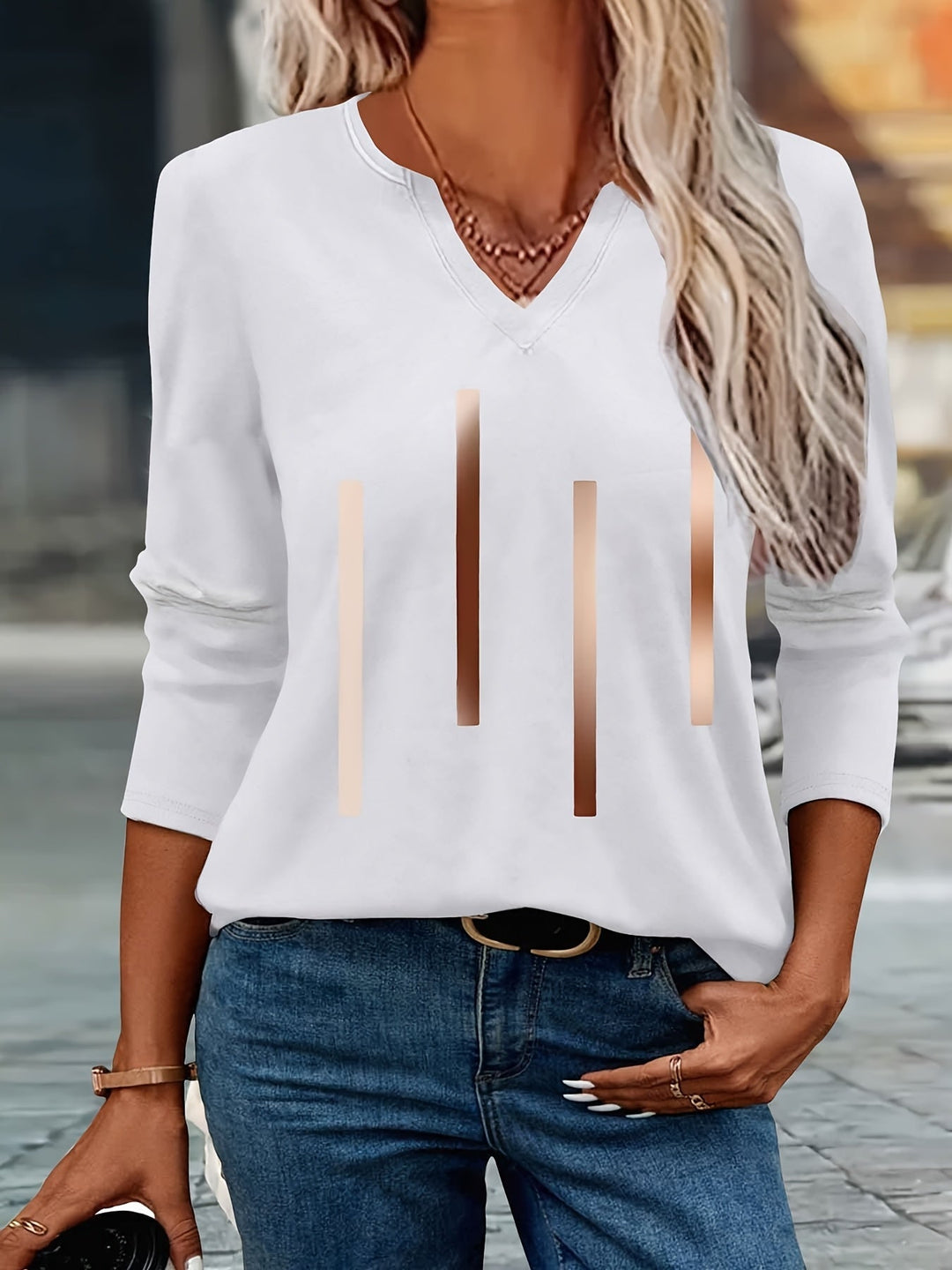 Ziqian - Elegante Camisa Estampada De Manga Larga
