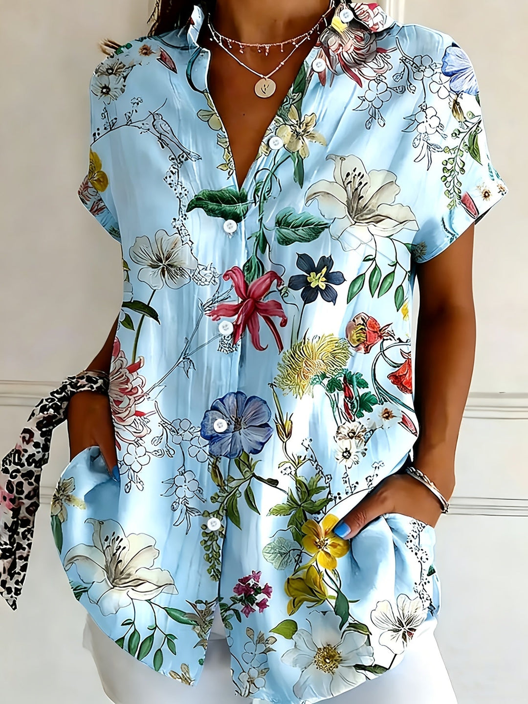 Nabilah - Camiseta Informal De Manga Corta Con Estampado Floral