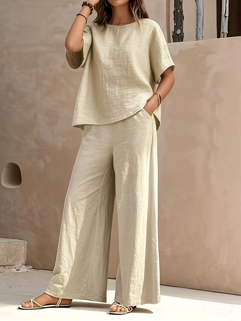 Josy - Conjunto de Camiseta de Manga Corta y Pantalón de Pierna Ancha