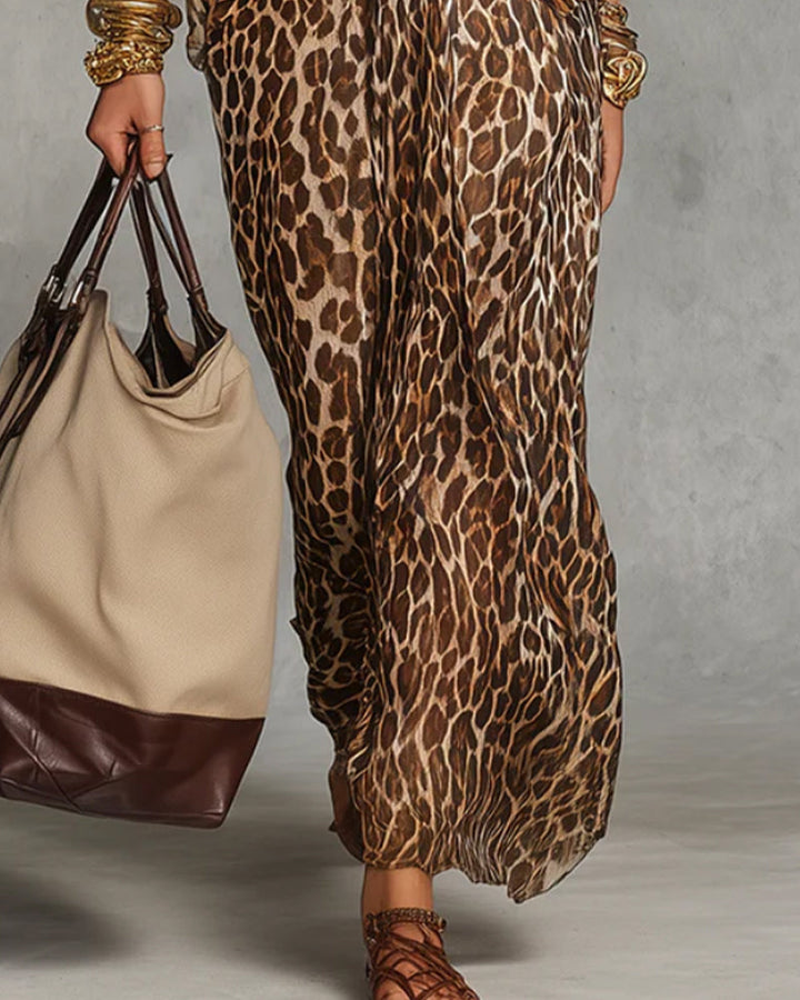 Ayrana - Vestido Largo Con Estampado de Leopardo y Escote Cruzado