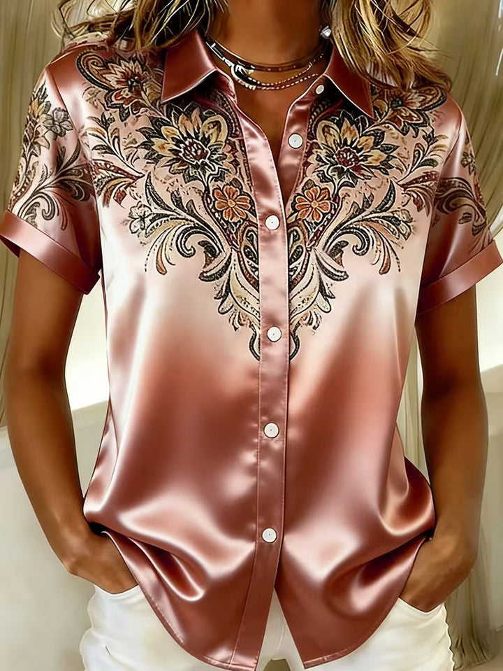Zirmela - Blusa De Satén Con Estampado Floral y Botones