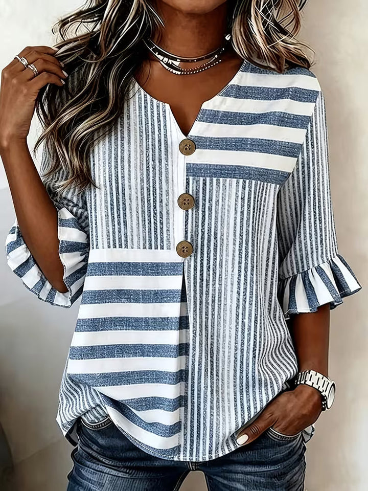 Avyra - Blusa a Rayas Con Patchwork Y Mangas Con Volantes