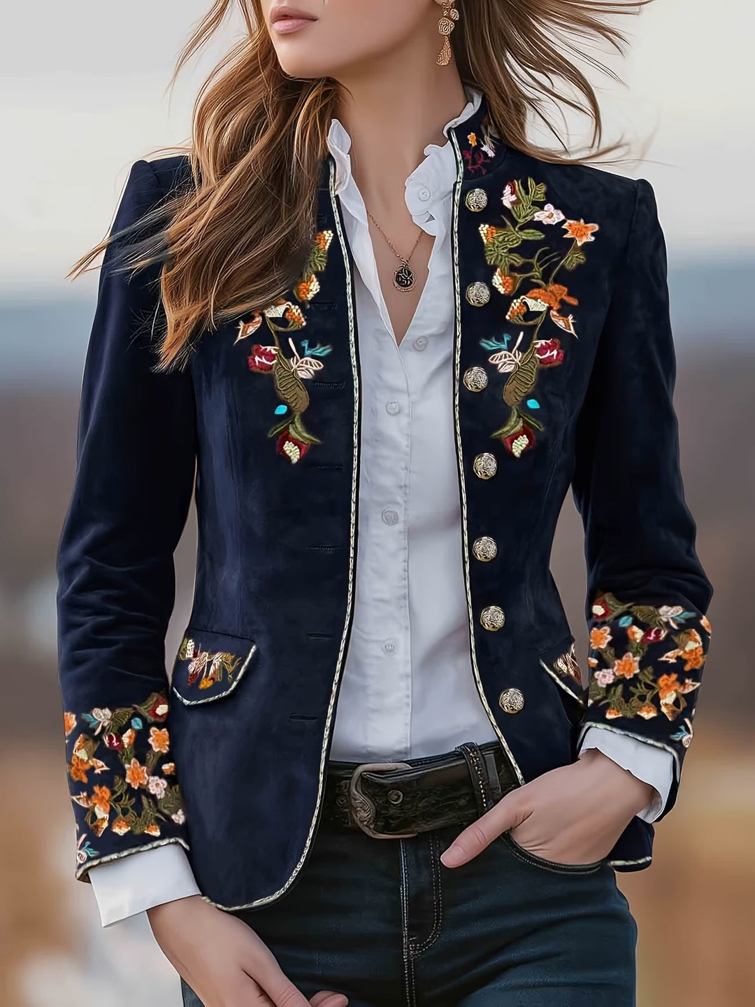 Anisaa - Chaqueta Elegante Con Cuello Alto