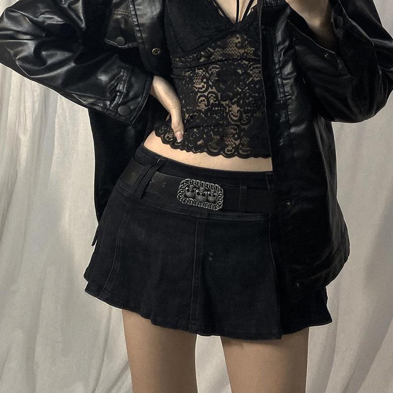 Linda - Minifalda Vaquera Plisada Con Cinturón