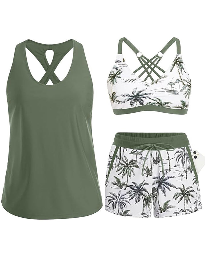 Meaghan - Conjunto De Tres Piezas Tankini Y Pareo