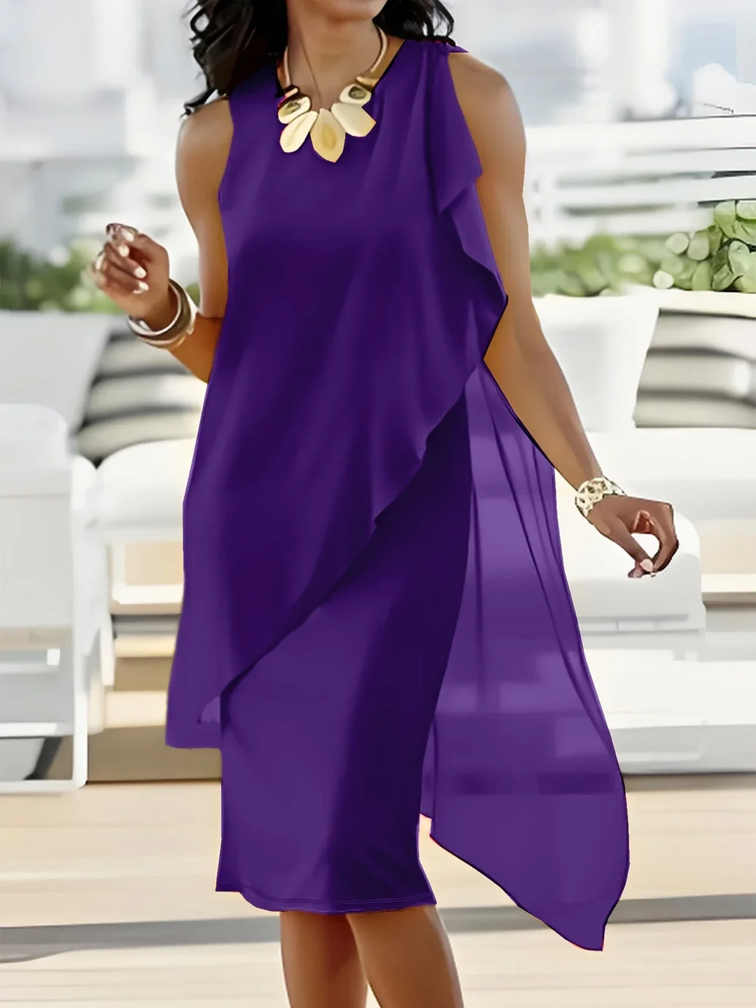 Maren - Elegante Vestido Midi Con Mangas Sin Mangas