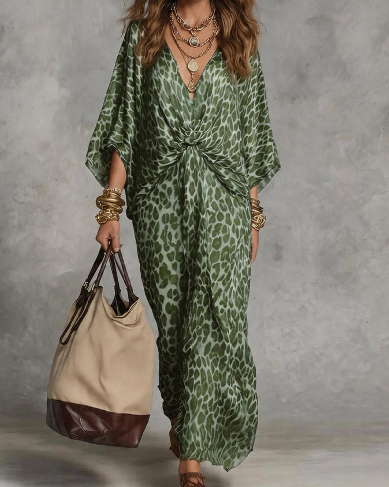 Ayrana - Vestido Largo Con Estampado de Leopardo y Escote Cruzado