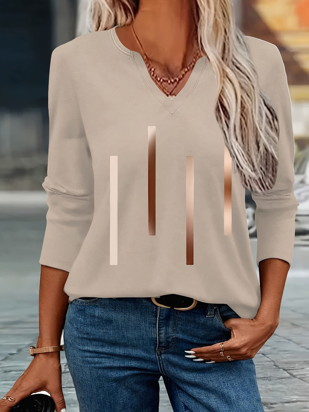 Ziqian - Elegante Camisa Estampada De Manga Larga