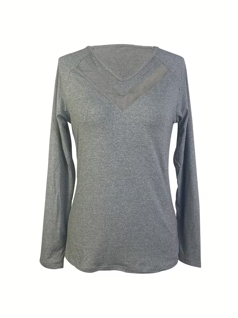 Mesha - Camiseta De Manga Larga Con Inserción De Malla Y Cuello en V