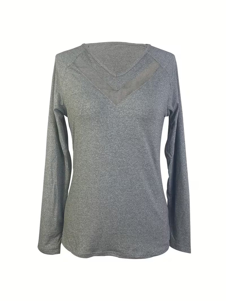 Mesha - Camiseta De Manga Larga Con Inserción De Malla Y Cuello en V