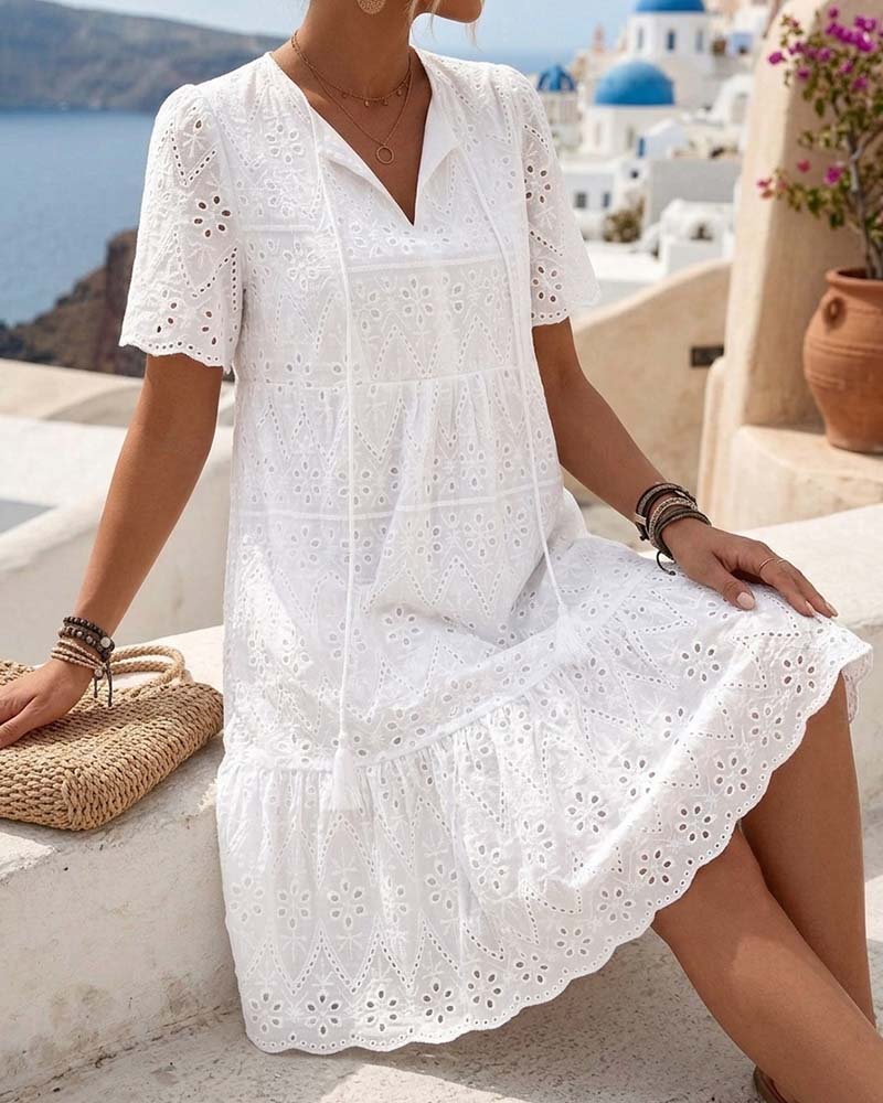 Aphinya - Vestido Calado De Manga Corta