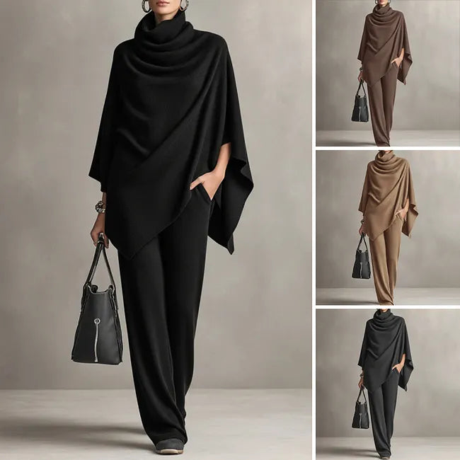 Deidraa - Conjunto De Capa Con Cuello Vuelto Y Pantalones De Pierna Ancha