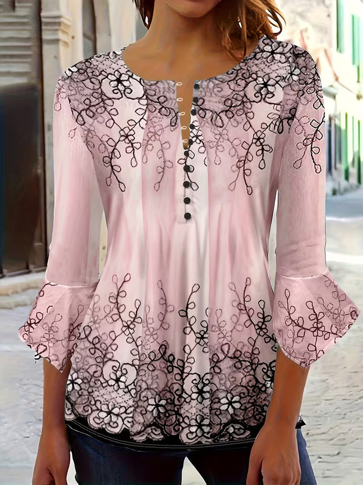 Mesley - Blusa De Manga Media Con Estampado Floral Y Ribete De Volantes