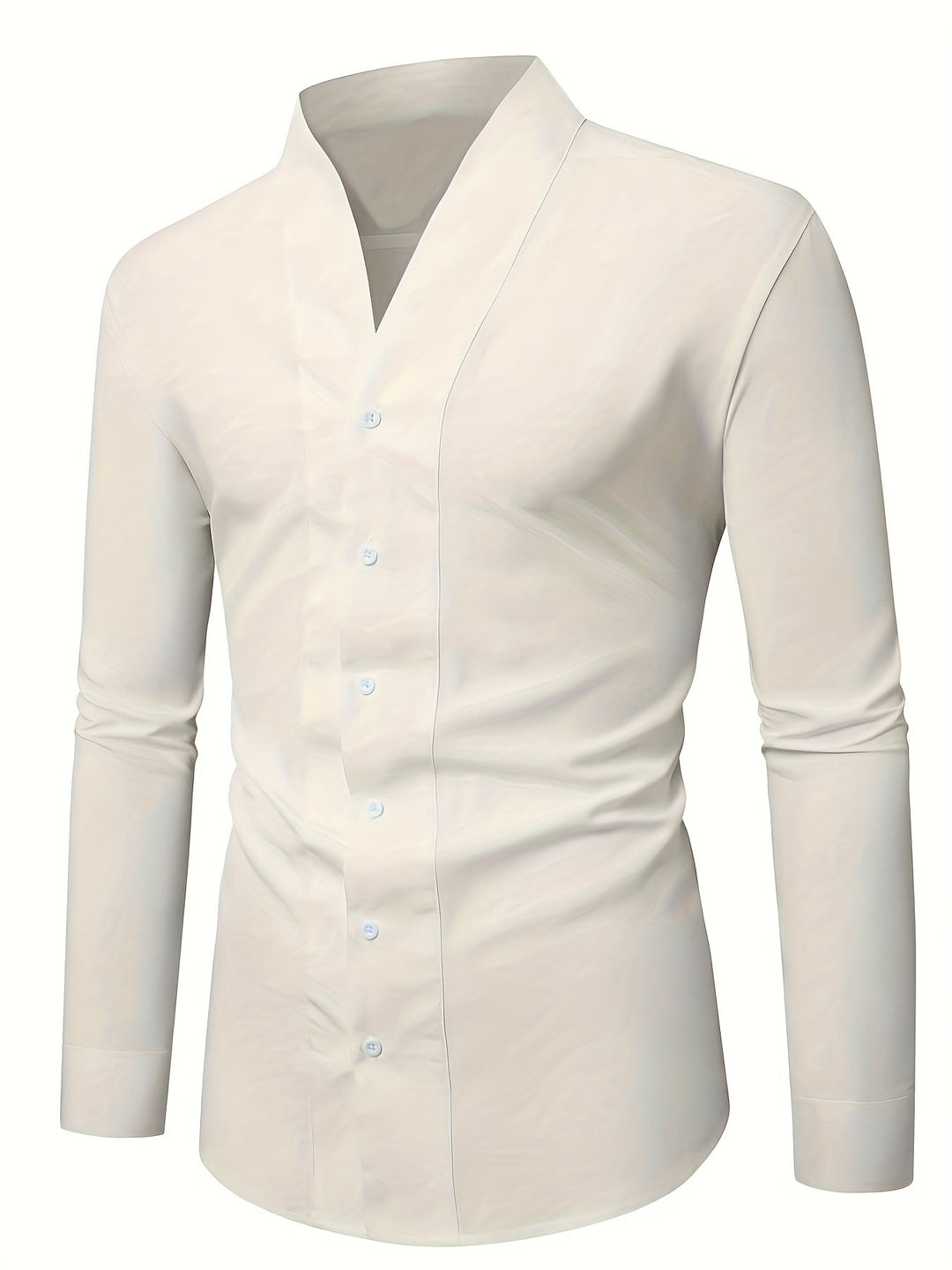 Almasbek - Camisa De Manga Larga Con Cuello en V Y Corte Ajustado