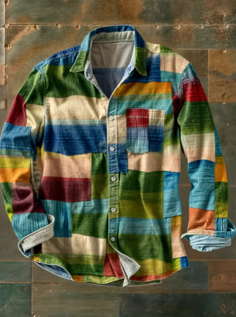 Jhoanny - Camisa De Manga Larga Con Estampado Geométrico De Retazos