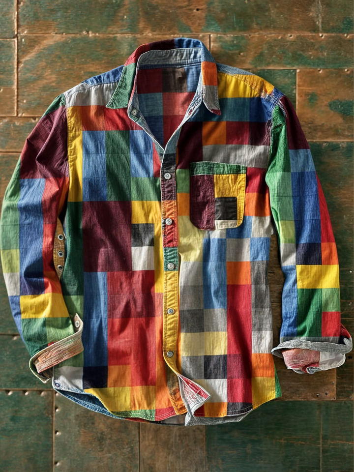 Jhoanny - Camisa De Manga Larga Con Estampado Geométrico De Retazos