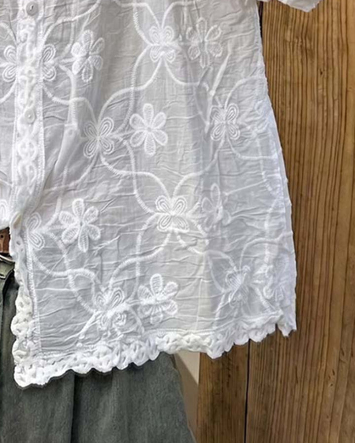 Guinwa - Blusa De Encaje Con Mangas Tres Cuartos