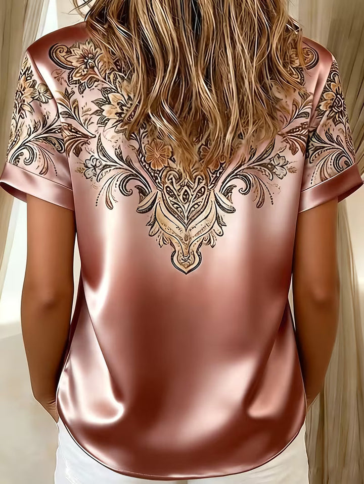Zirmela - Blusa De Satén Con Estampado Floral y Botones