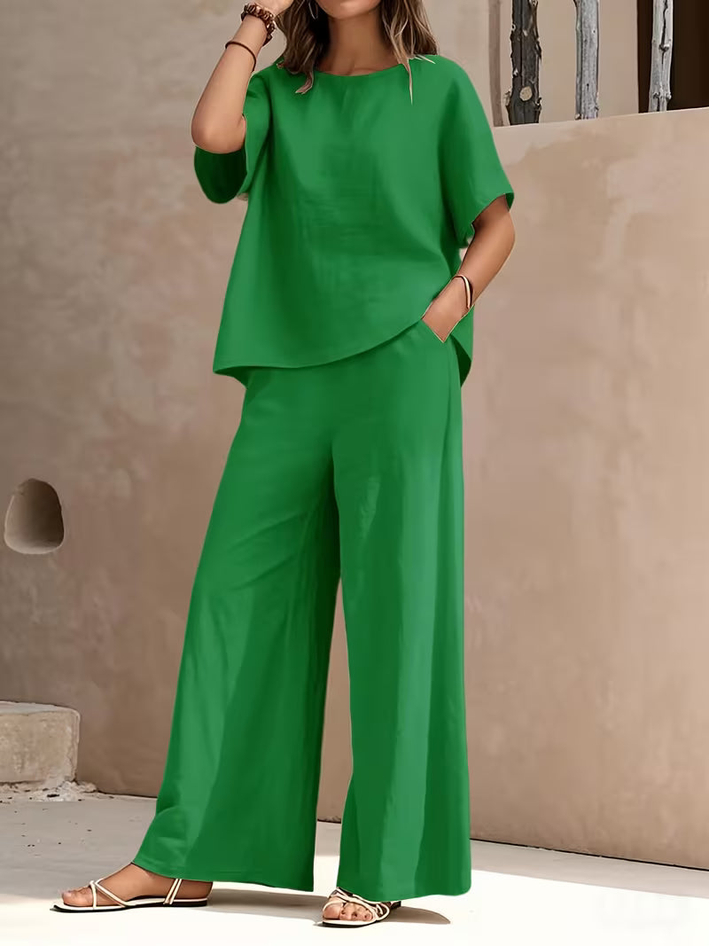 Josy - Conjunto de Camiseta de Manga Corta y Pantalón de Pierna Ancha