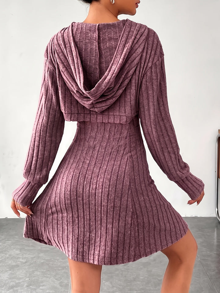 Joaquina - Minivestido Acanalado con Top Corto Con Capucha