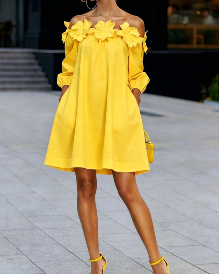 Loania - Vestido Con Hombros Al Aire Y Detalles Florales