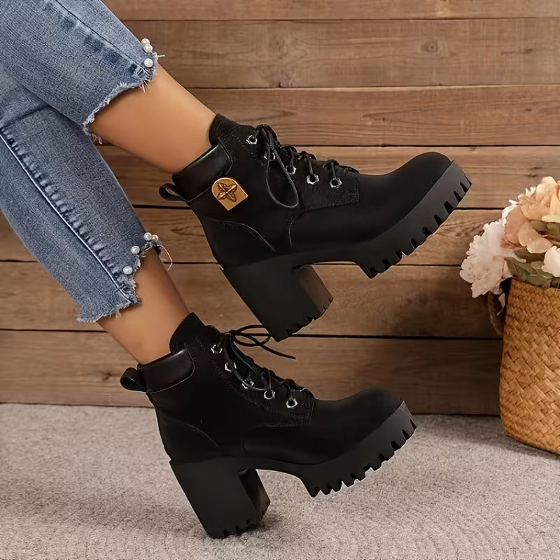 Donjeta - Botines Con Tacón Grueso y Cordones