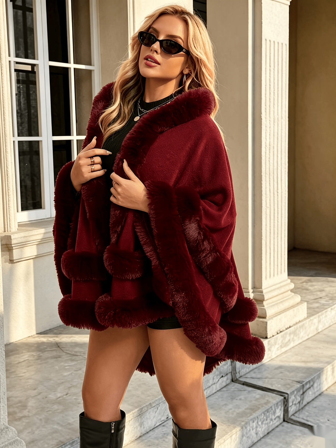 Toriann - Cárdigan De Invierno Con Capucha Y Forro De Piel, Con Abertura en La Parte Delantera