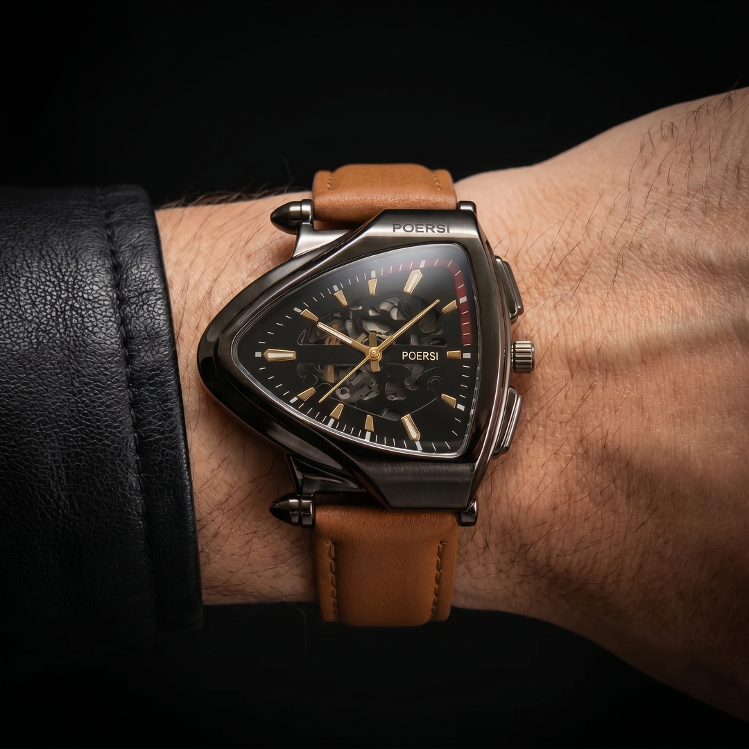 Narciso - Reloj Triangular De Piel Con Estructura Esquelética