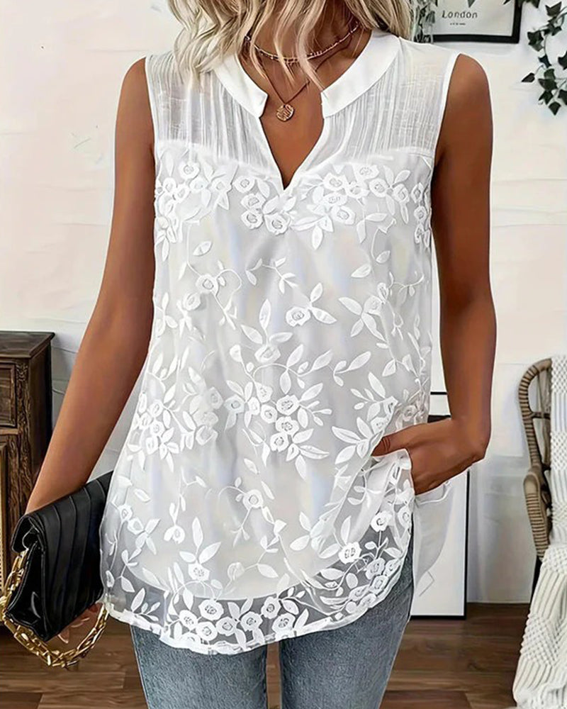 Shilika - Camiseta Sin Mangas Con Estampado Floral