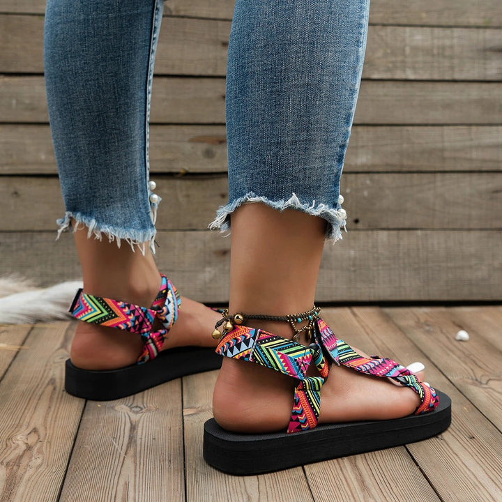 Maryane - Sandalias de Plataforma Con Velcro Estampadas