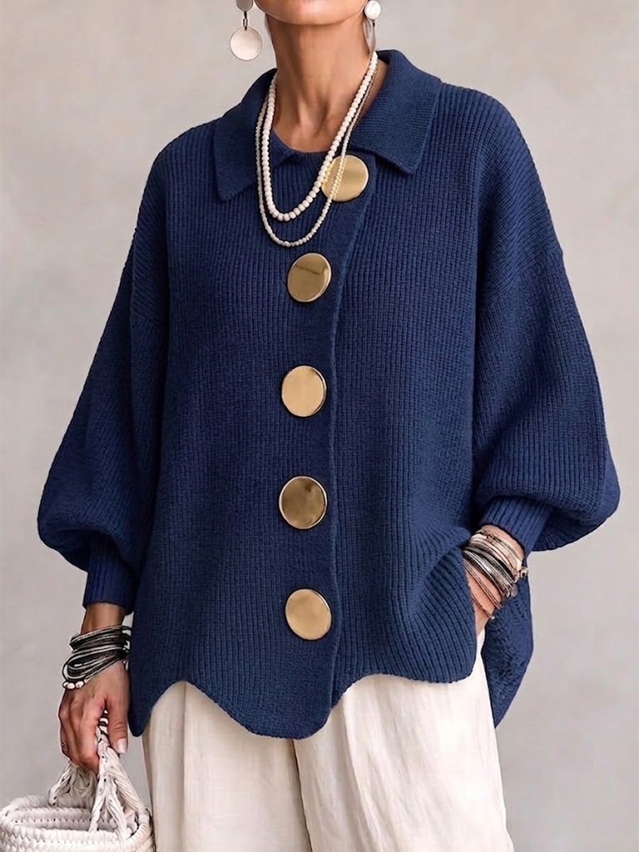 Shiryl - Rebeca de Punto Con Cuello Mangas Largas y Botones
