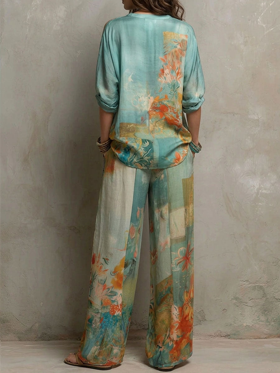 Chiaran - Conjunto con Estampado floral y Pantalones de Pierna Ancha